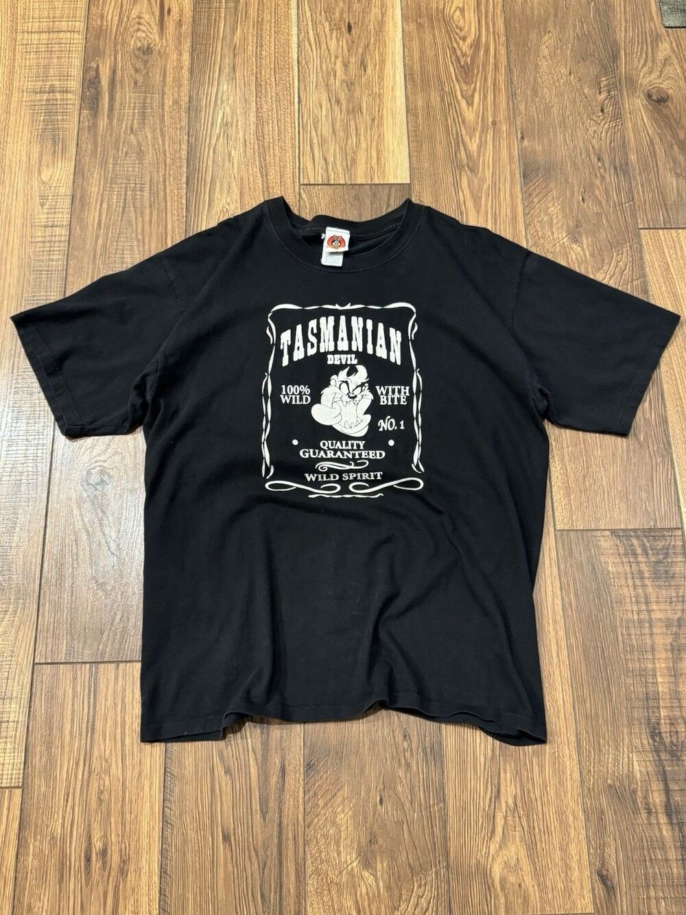 Vintage Looney Toons Tasmanian Devil Jack Daniel's Style Comedy T-Shirt L